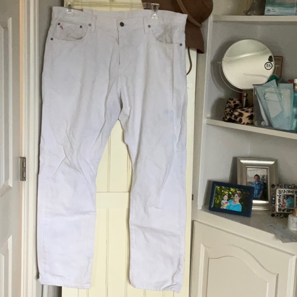 Men’s white jeans, Polo Ralph Lauren, 38x32. See pics, there are stains.